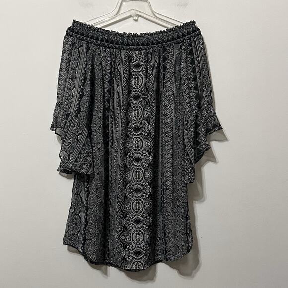 City Triangles Off Shoulder Mini Dress L Flutter Sleeve Y2K Boho Festival Party - Picture 11 of 11